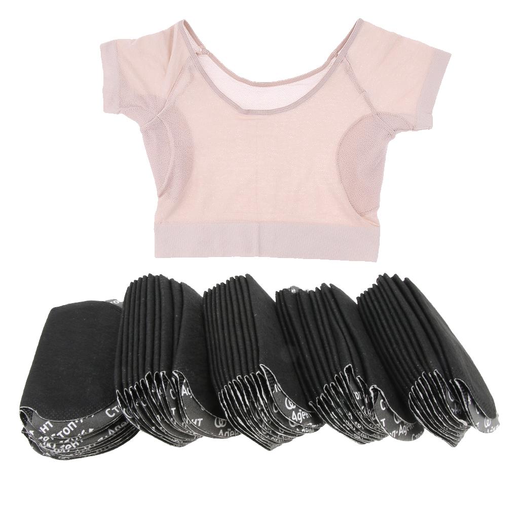 50 Pieces Disposable Underarm Sweat Pads+1 Short shirt with Armpit Guard Pad