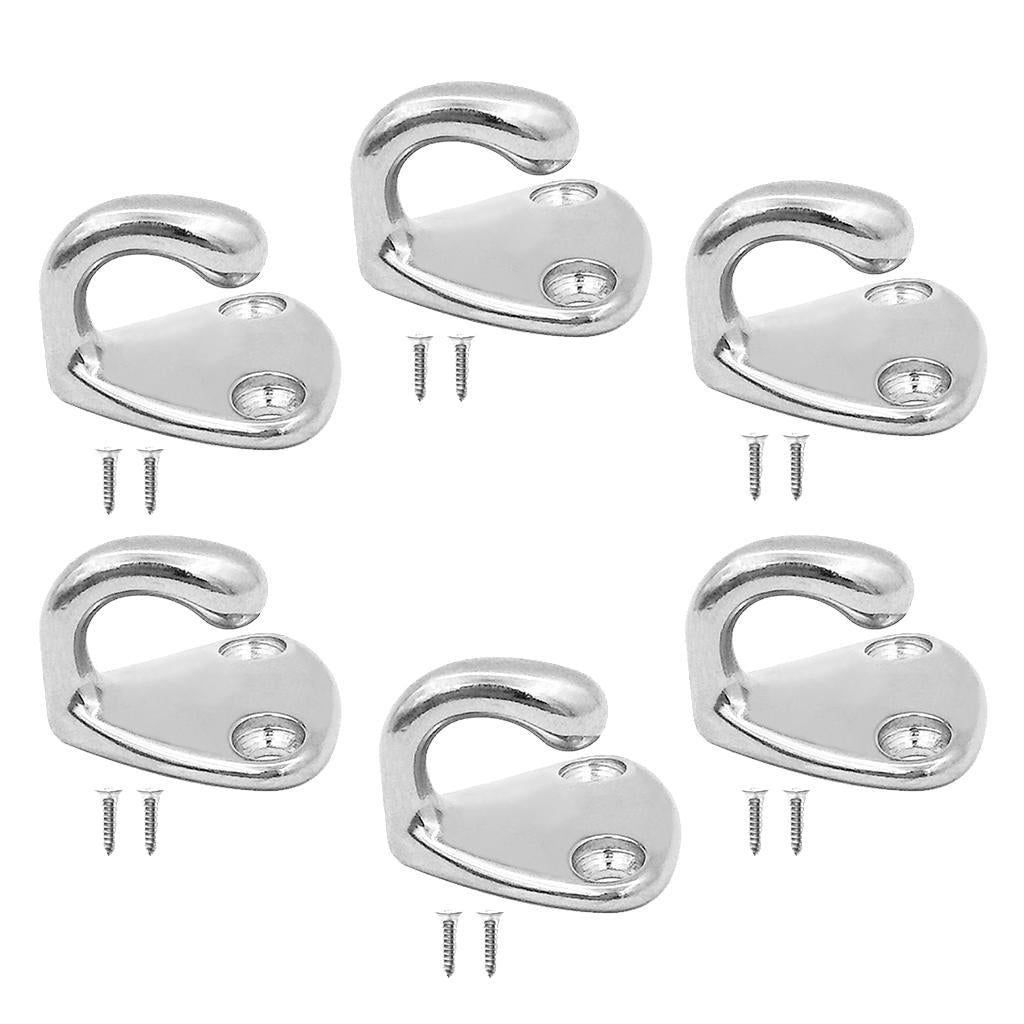 6Pieces Marine Grade Stainless Steel Boat Hook Coat and Hat Hook Wall Mount