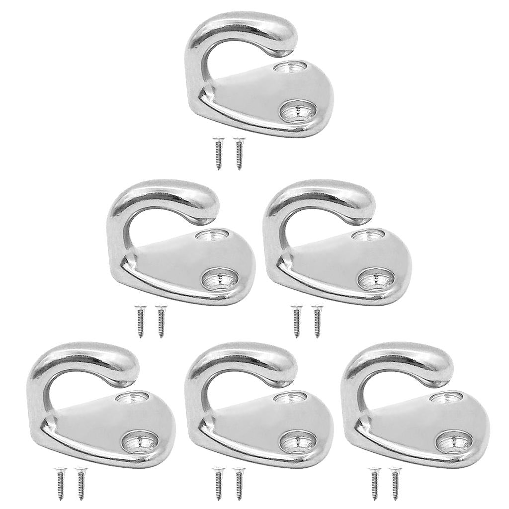 6Pieces Marine Grade Stainless Steel Boat Hook Coat and Hat Hook Wall Mount