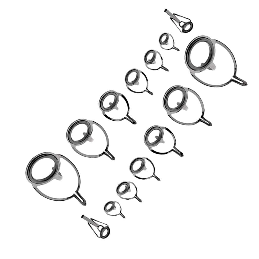 14pcs Ceramic Ring Eyes Fishing Rod Guide Free Stainless Steel Frame