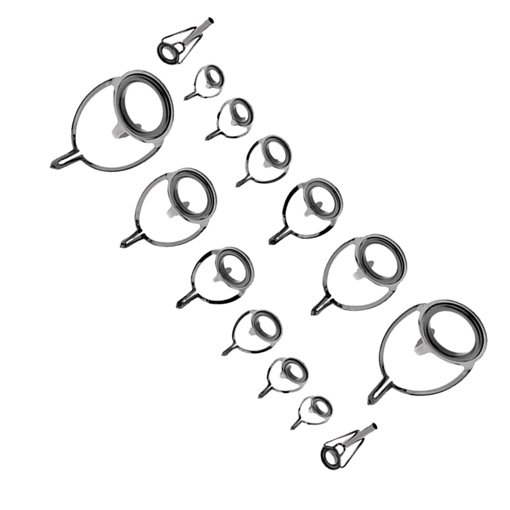 14pcs Ceramic Ring Eyes Fishing Rod Guide Free Stainless Steel Frame