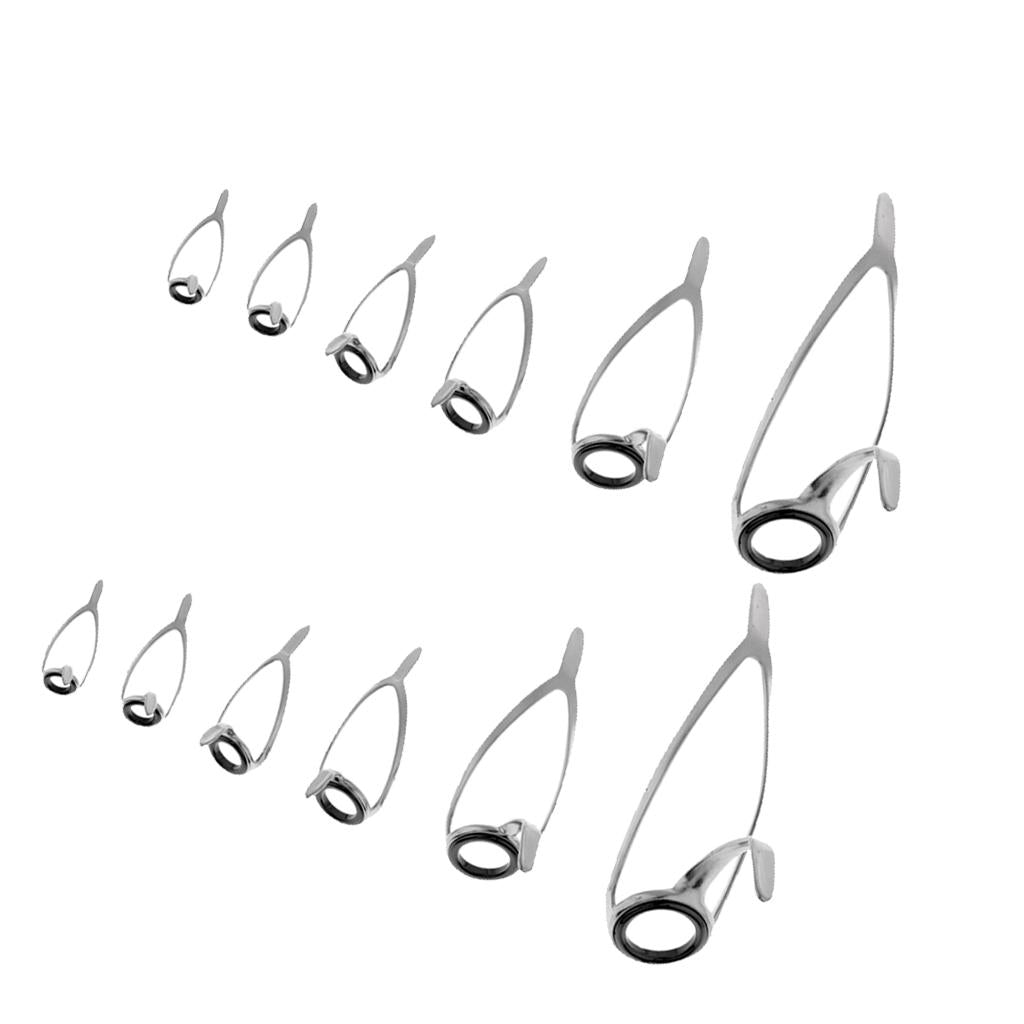 12Pcs Ceramic Ring Eyes Fishing Rod Guides Line Ring Stainless Steel Frame