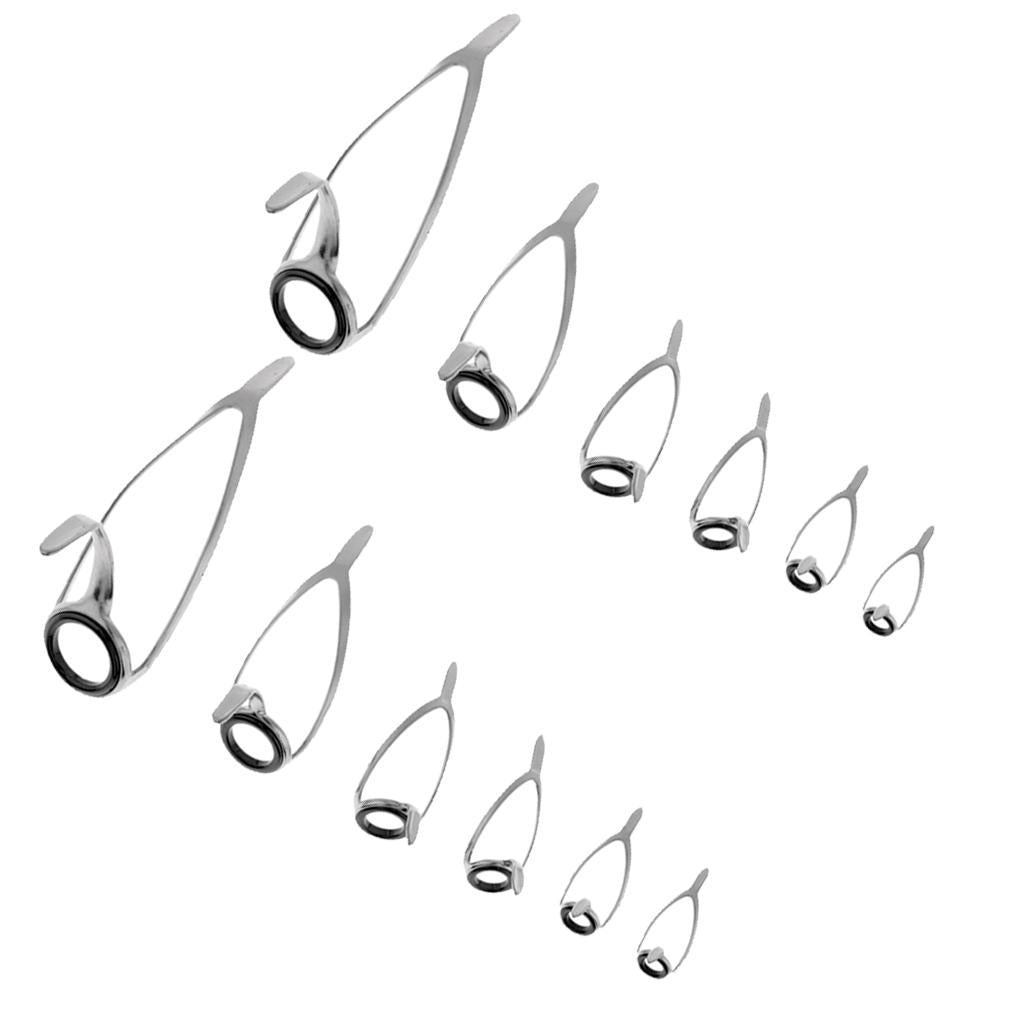 12Pcs Ceramic Ring Eyes Fishing Rod Guides Line Ring Stainless Steel Frame