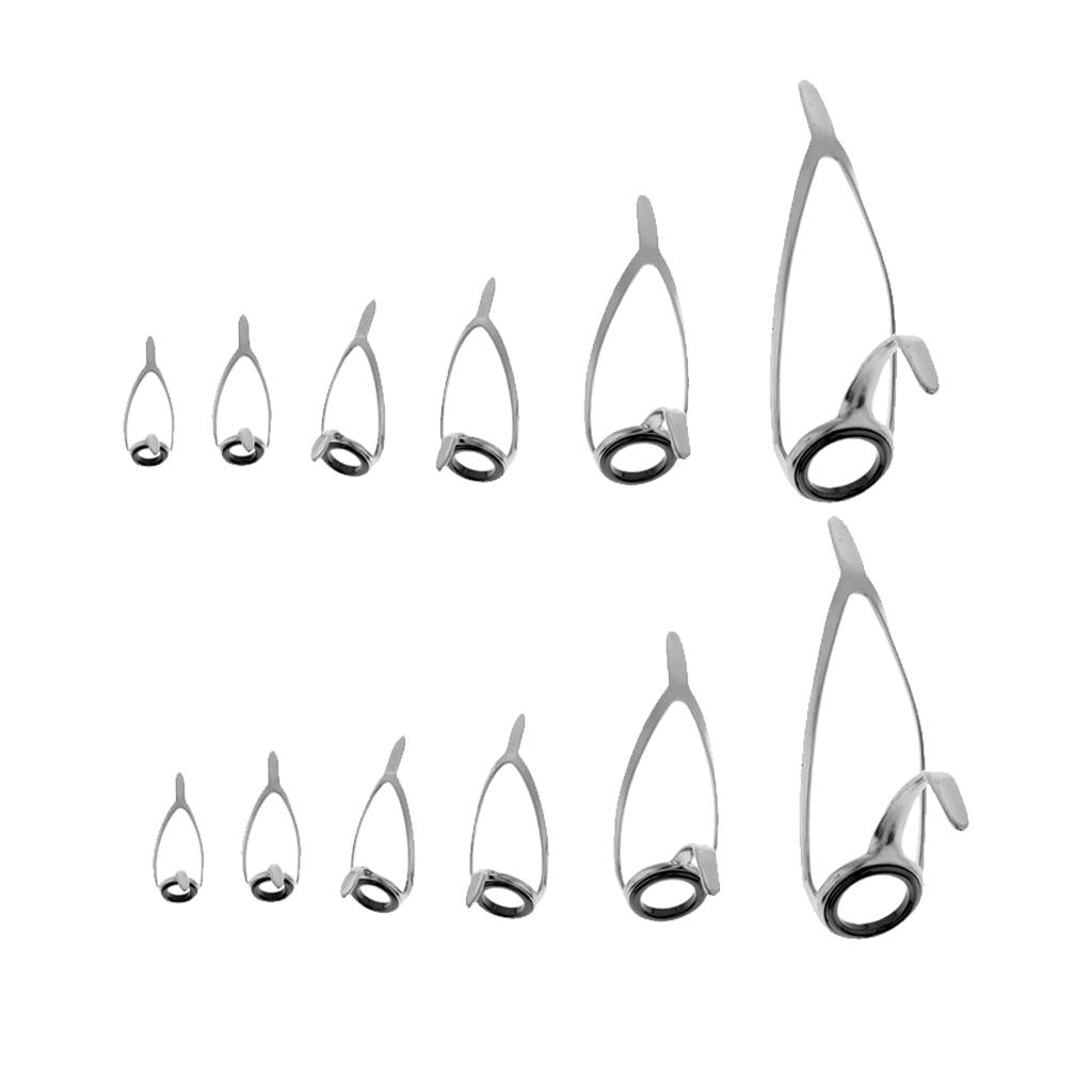 12Pcs Ceramic Ring Eyes Fishing Rod Guides Line Ring Stainless Steel Frame