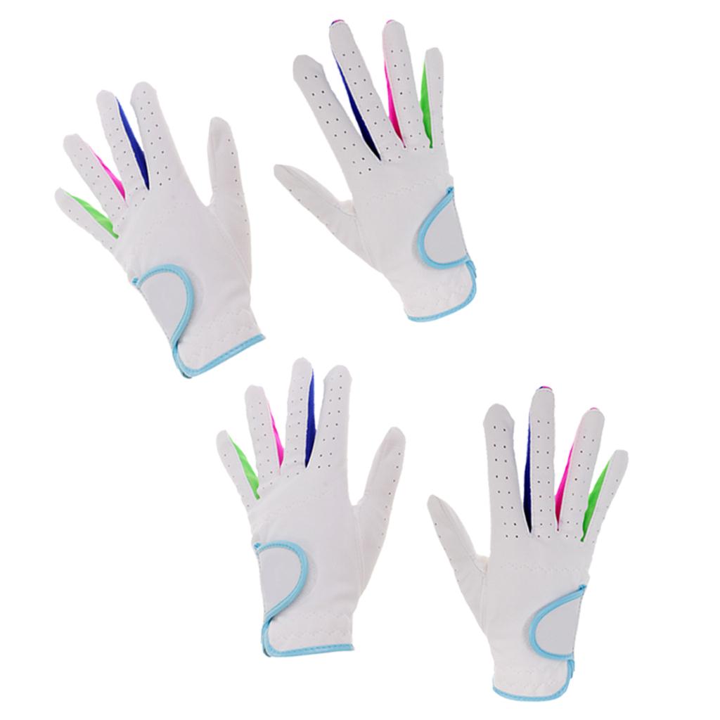 2 Pairs Children Golf Gloves Size 17+ 15 White Blue Soft Durable Super Feel