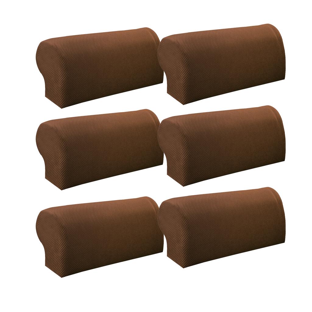 3 Pair Elastic Sofa Armrest Covers Armchair Slipcovers Protector Brown