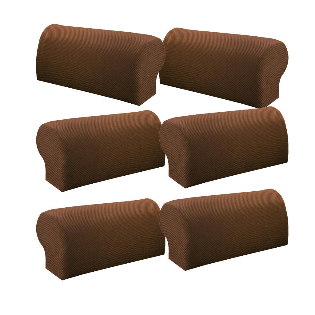 3 Pair Elastic Sofa Armrest Covers Armchair Slipcovers Protector Brown