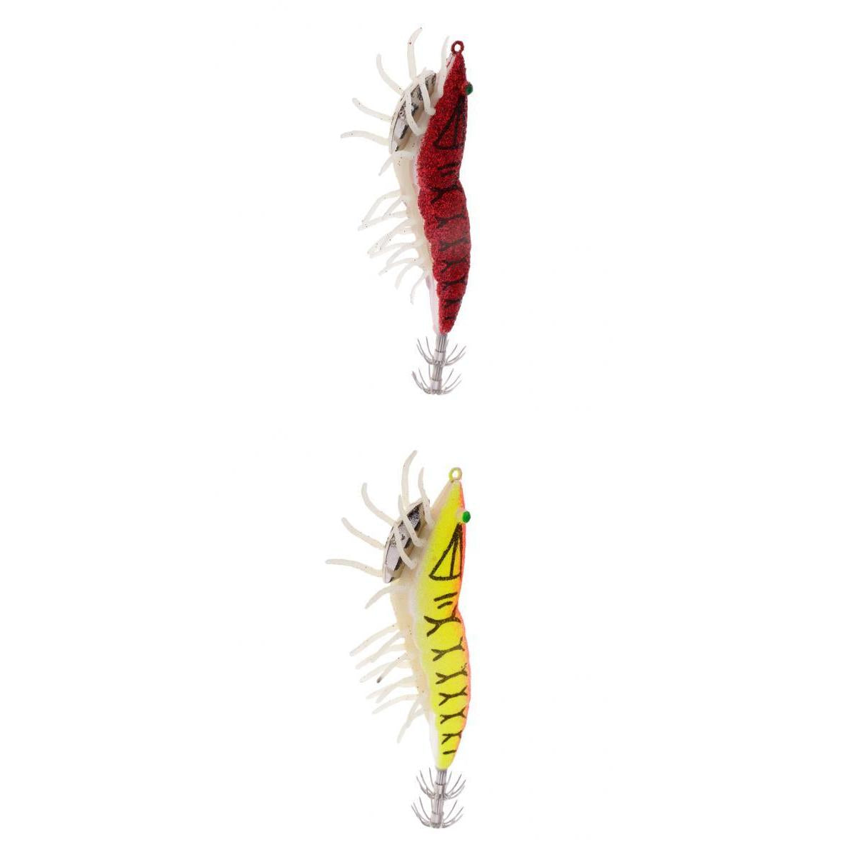 2pcs Shrimp Fishing Lures w/ Luminous Soft Leg Glow in Dark Squid Jig Hooks
