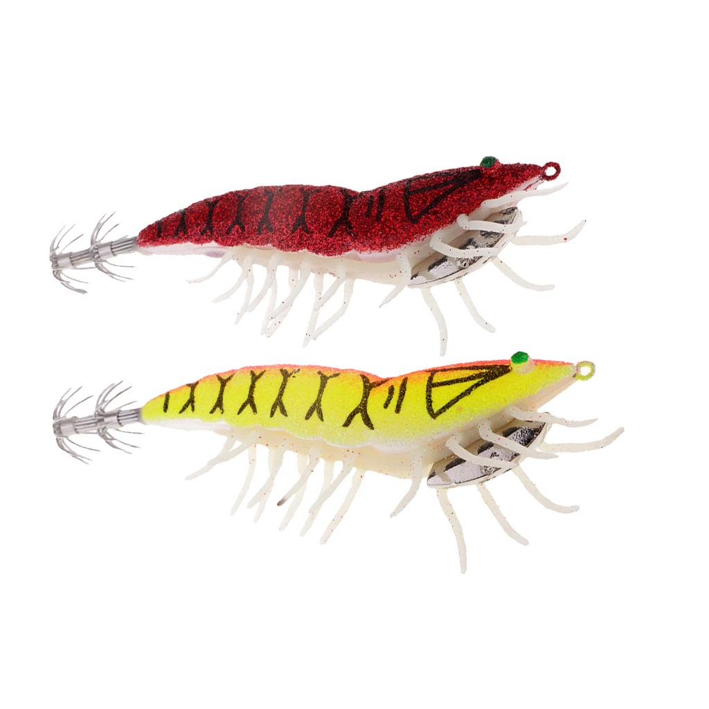 2pcs Shrimp Fishing Lures w/ Luminous Soft Leg Glow in Dark Squid Jig Hooks