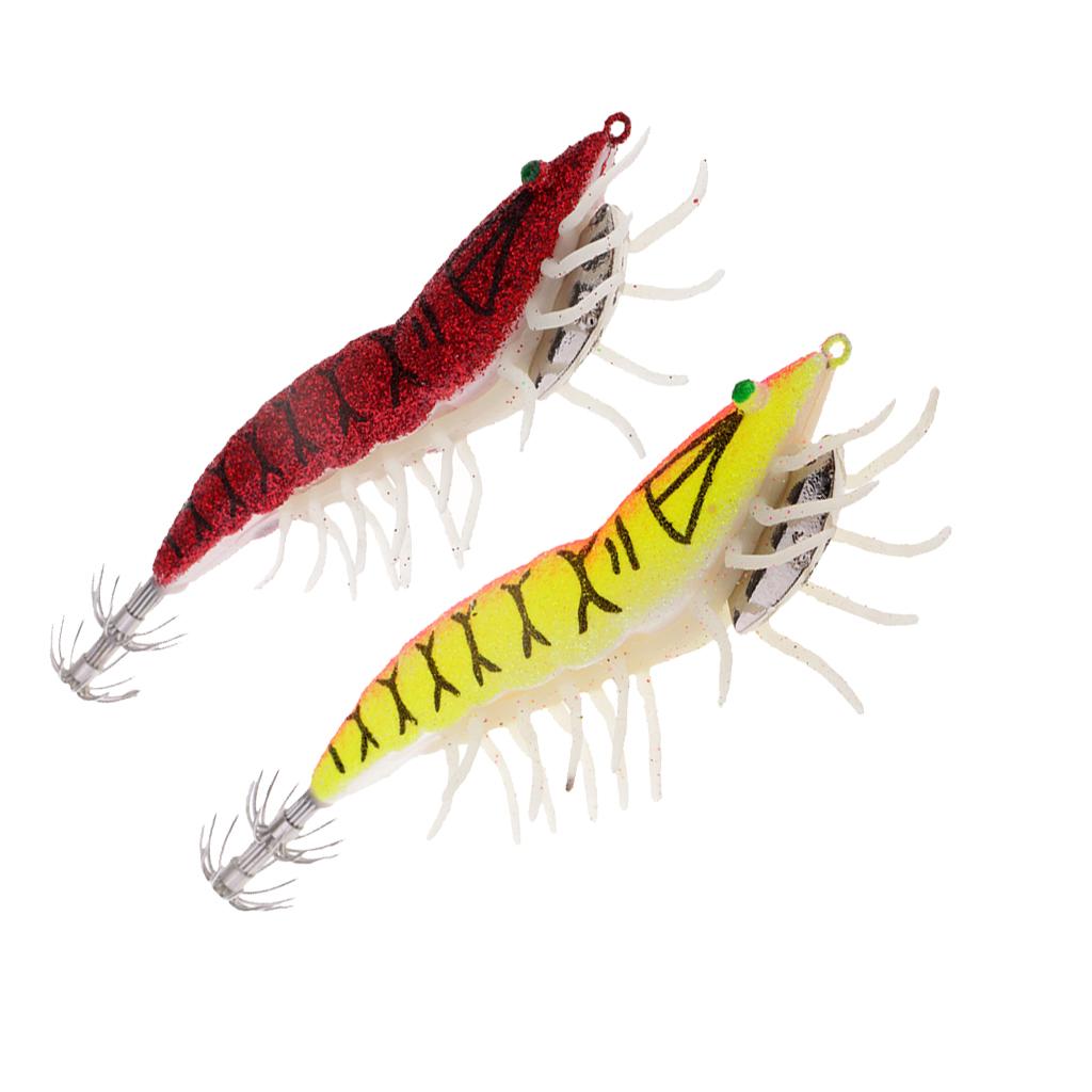 2pcs Shrimp Fishing Lures w/ Luminous Soft Leg Glow in Dark Squid Jig Hooks