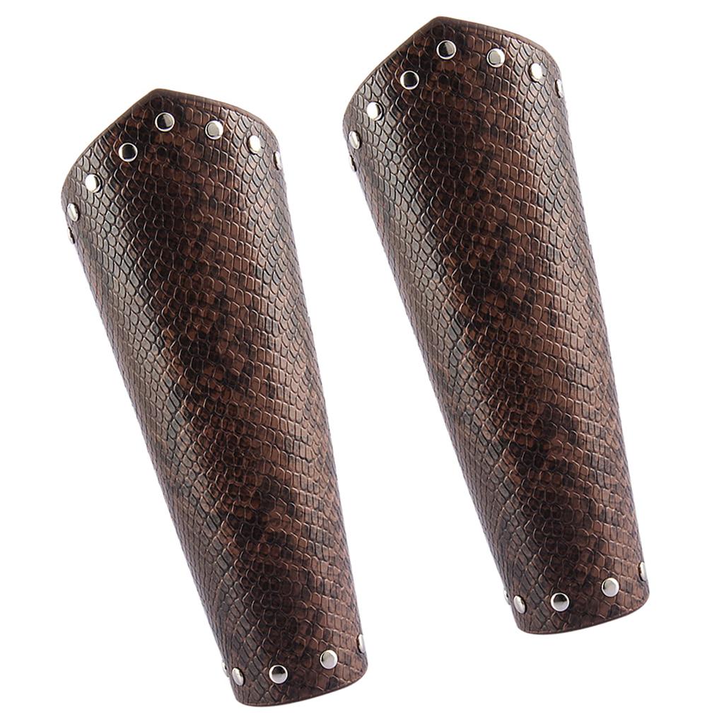 2 Pieces Gothic Leather Wrist Bracer Guards Arm Protector Wristband Coffee