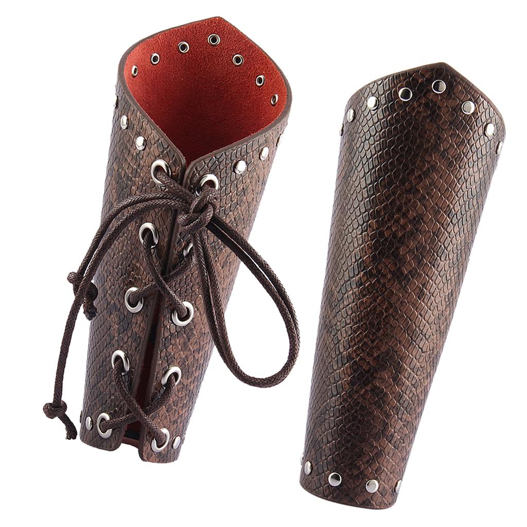 2 Pieces Gothic Leather Wrist Bracer Guards Arm Protector Wristband Coffee