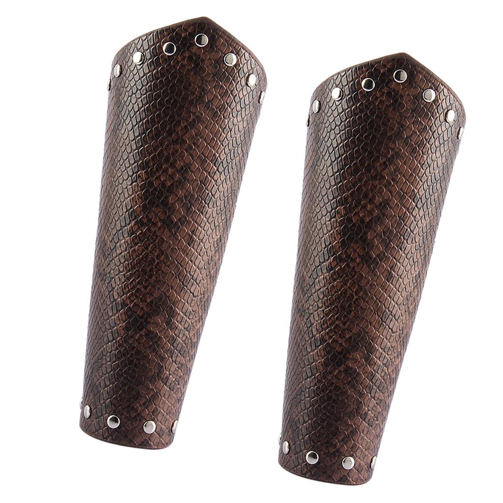 2 Pieces Gothic Leather Wrist Bracer Guards Arm Protector Wristband Coffee