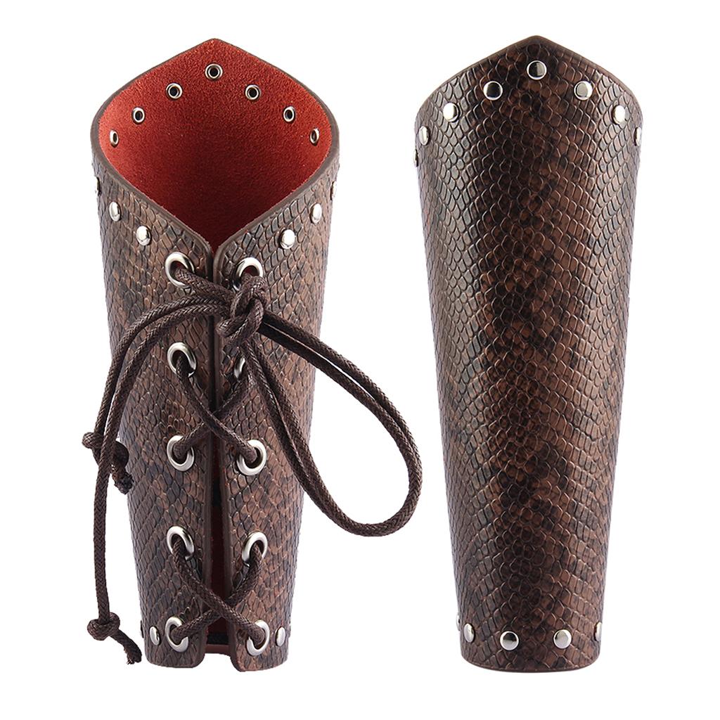 2 Pieces Gothic Leather Wrist Bracer Guards Arm Protector Wristband Coffee