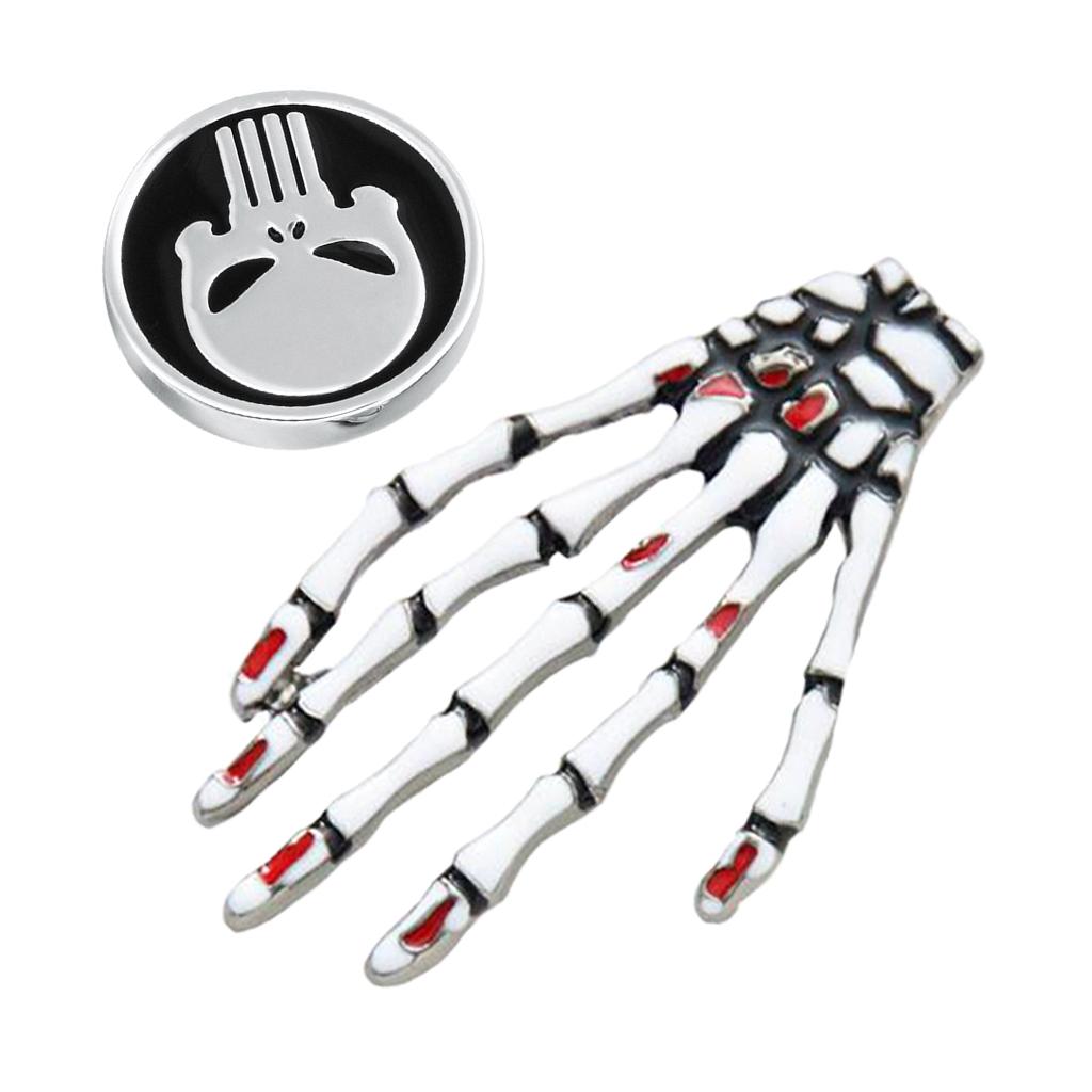 2pcs Halloween Gifts Gothic Skeleton Hand & Skull Head Brooch Pin