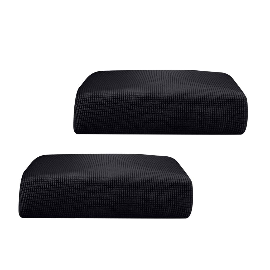 2Pcs Sofa Futon Seat Cushion Cover Couch Slipcover Protector Black_Size S