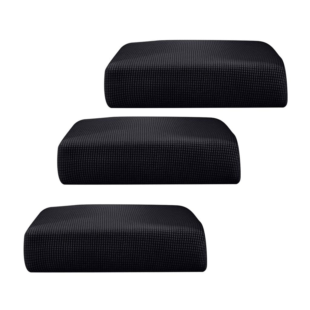 3Pcs Sofa Futon Seat Cushion Cover Couch Slipcover Protector Black_Size S
