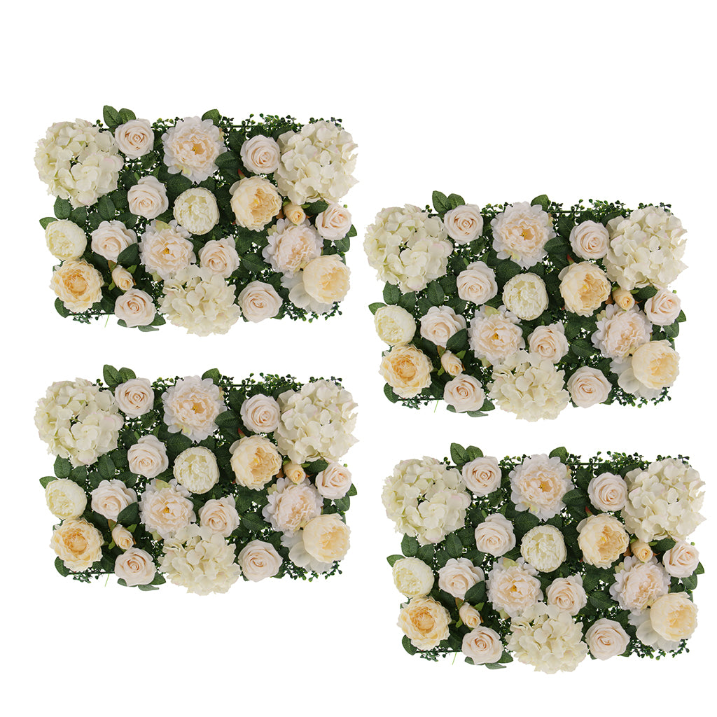 4Pcs Artificial Rose Peony Hydrangea Flower Wall Panels Backdrop Red