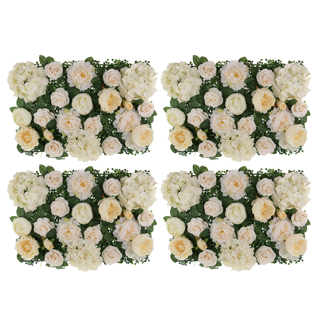 4Pcs Artificial Rose Peony Hydrangea Flower Wall Panels Backdrop Red