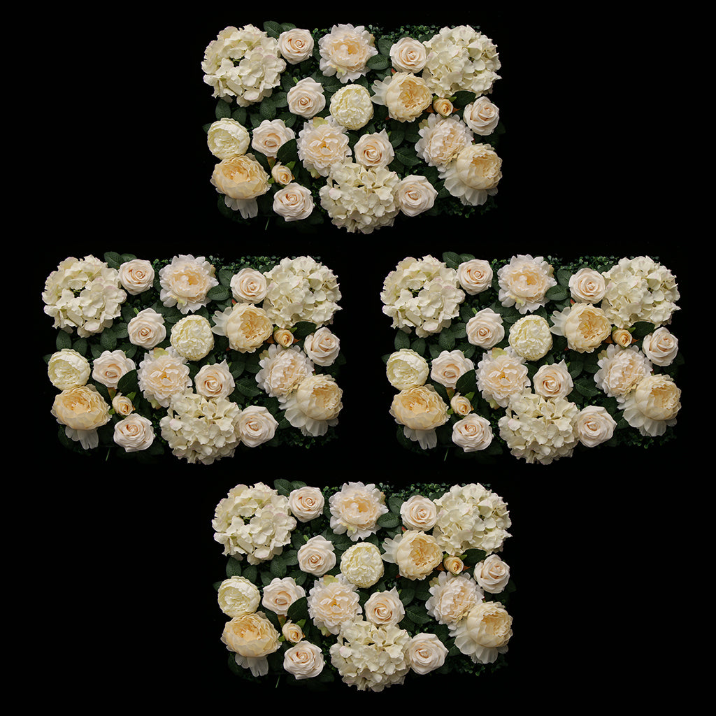 4Pcs Artificial Rose Peony Hydrangea Flower Wall Panels Backdrop Red