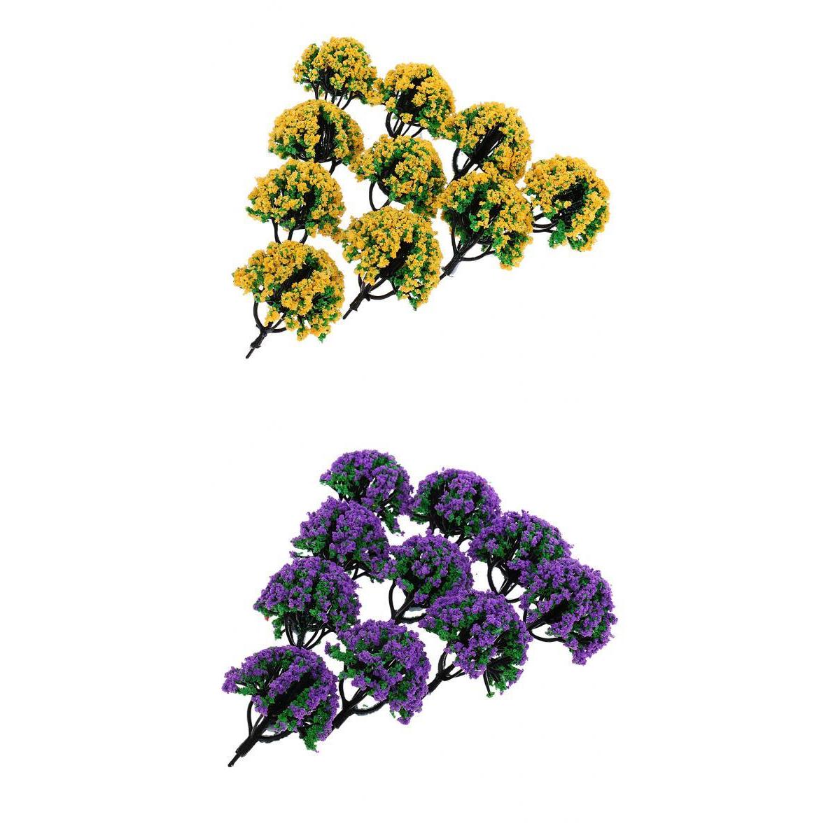 20 Pieces Railroad Scenery Landscape Model Trees Double Colors with Flowers