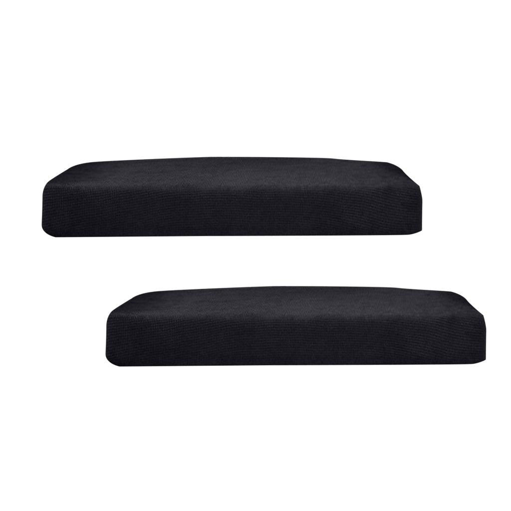 2Pcs Sofa Futon Seat Cushion Cover Couch Slipcover Protector Black_Size M