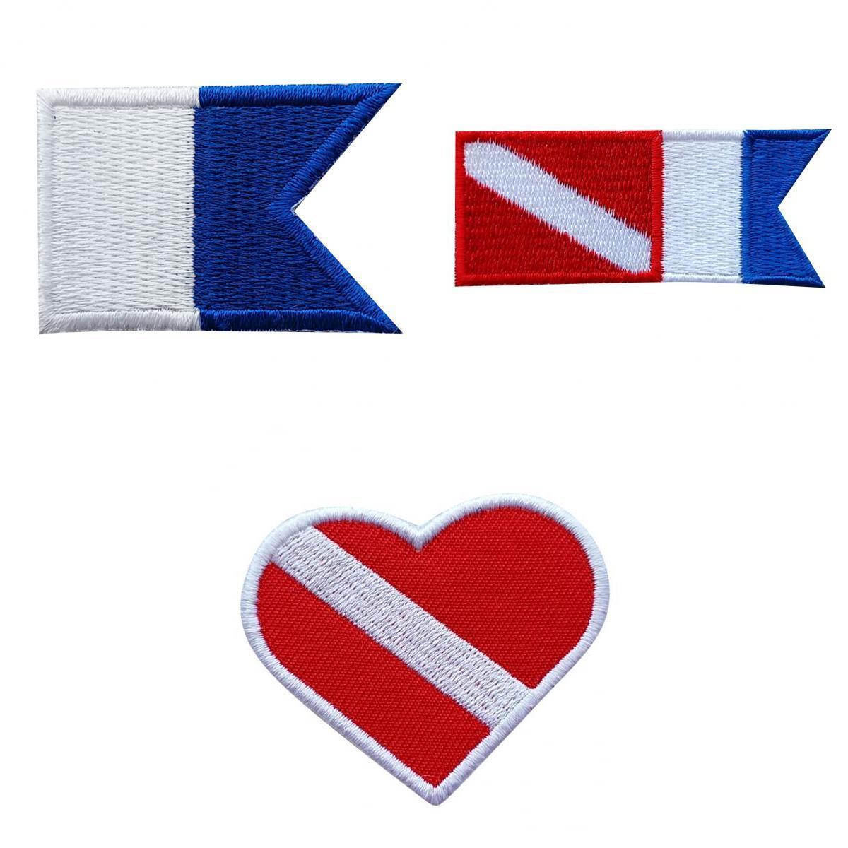 3 Pieces Scuba Diving Alpha Flag Diver Down Flag Iron-on Embroidered Patch