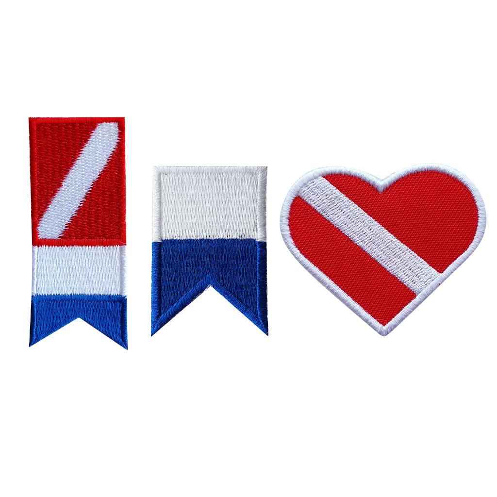 3 Pieces Scuba Diving Alpha Flag Diver Down Flag Iron-on Embroidered Patch
