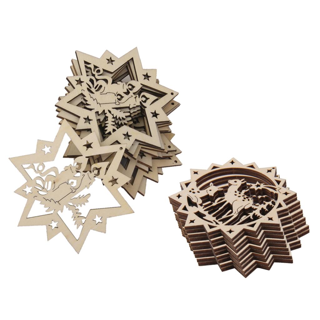 20pcs Stars Candles Reindeer Shaped Wooden Tag Embellishment with String