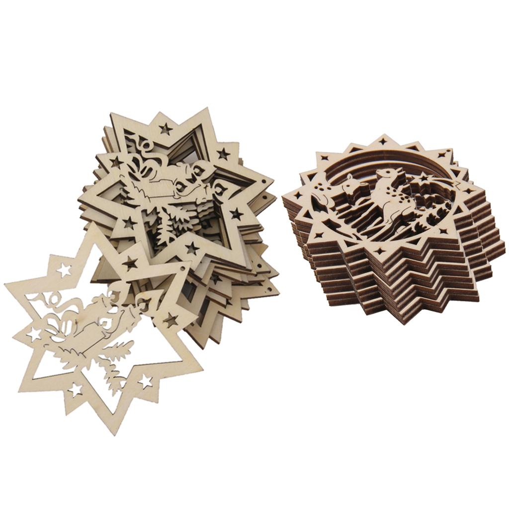 20pcs Stars Candles Reindeer Shaped Wooden Tag Embellishment with String
