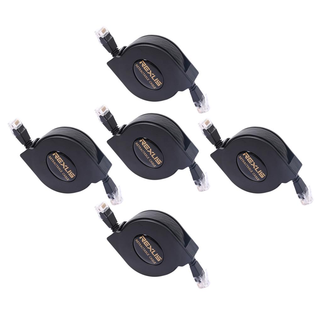 5x Ultra Flat CAT6 Patch Ethernet LAN Lead Network Retractable Cable 2m