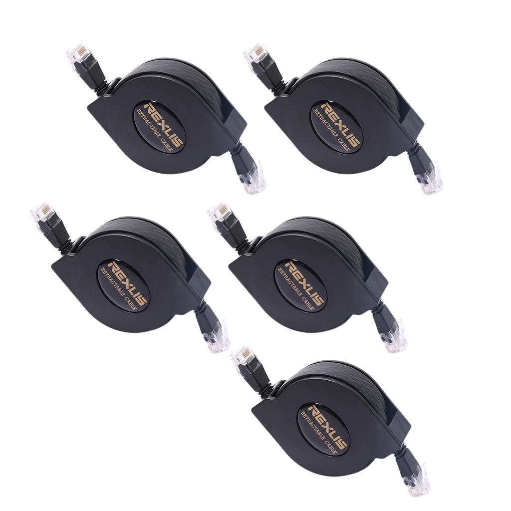 5x Ultra Flat CAT6 Patch Ethernet LAN Lead Network Retractable Cable 2m