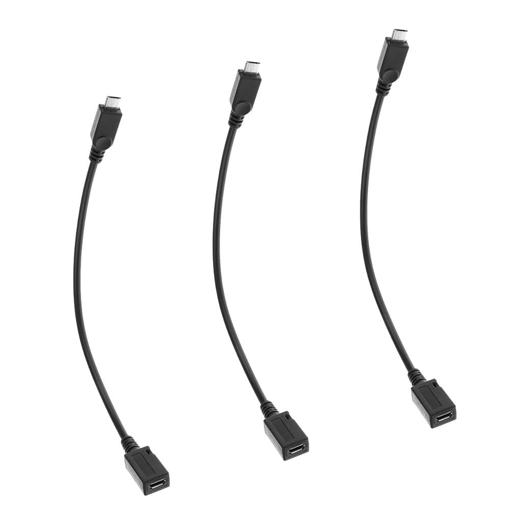 3x Micro USB Male to Micro USB Female Extension Extender Data Charging Cable