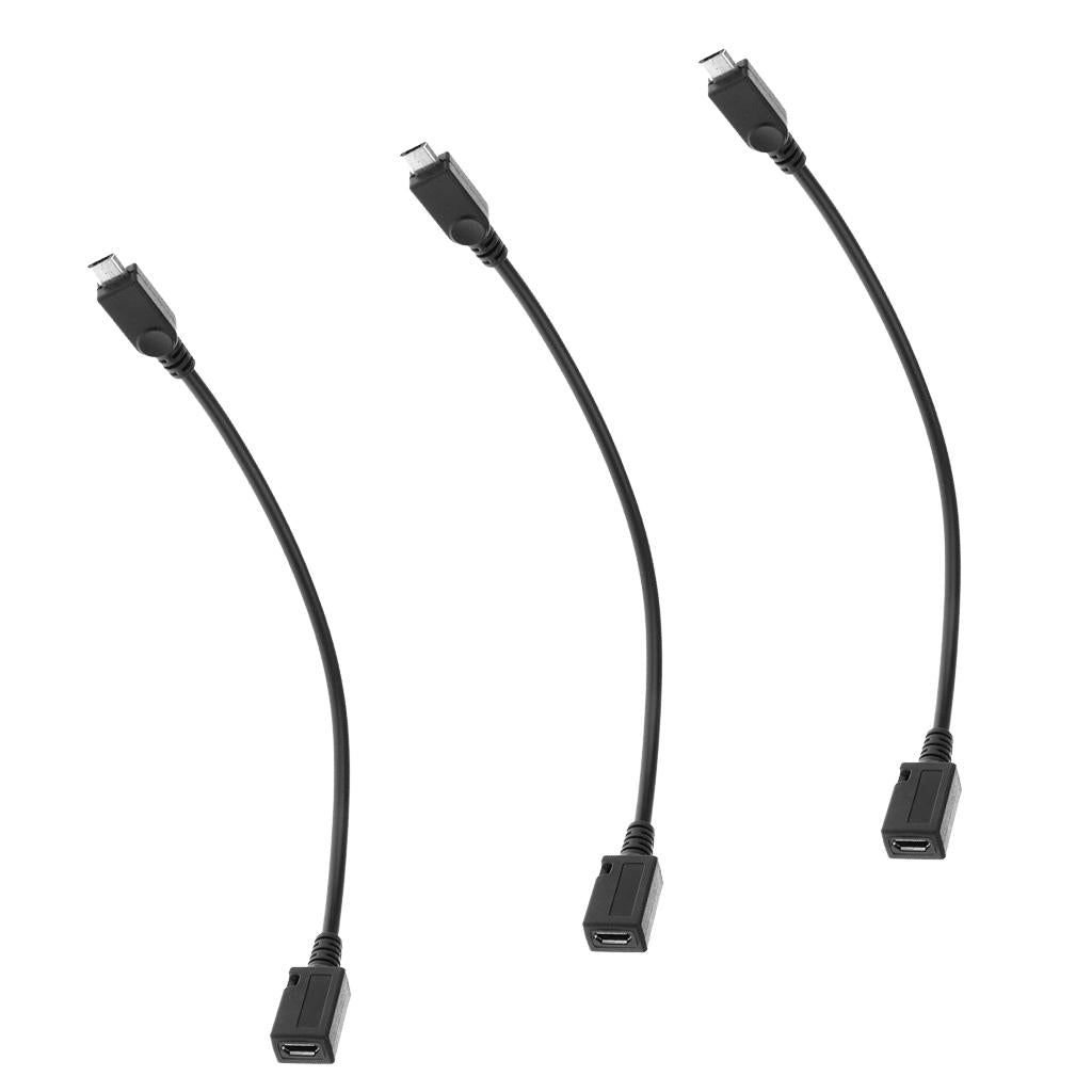 3x Micro USB Male to Micro USB Female Extension Extender Data Charging Cable