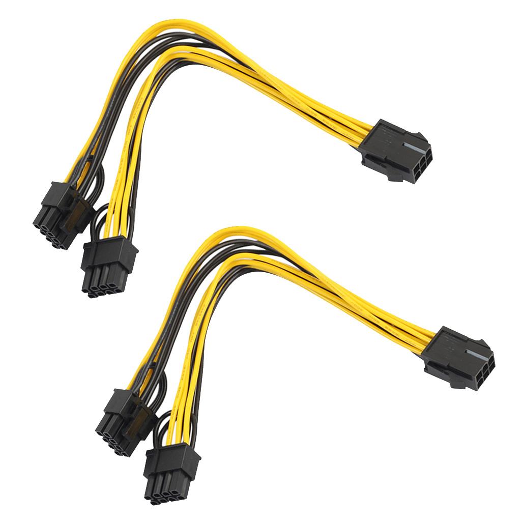 2Pcs 6Pin Female to 2x 8Pin (6+2) Male PCI Express Power Y Splitter Cable
