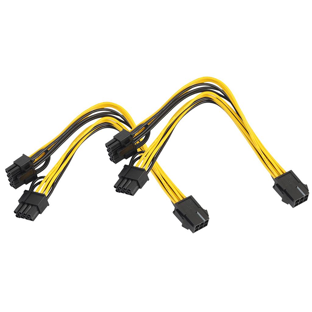 2Pcs 6Pin Female to 2x 8Pin (6+2) Male PCI Express Power Y Splitter Cable