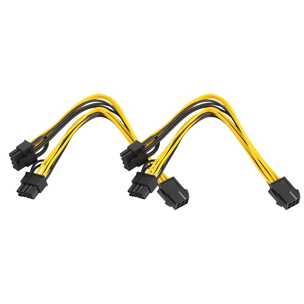 2Pcs 6Pin Female to 2x 8Pin (6+2) Male PCI Express Power Y Splitter Cable