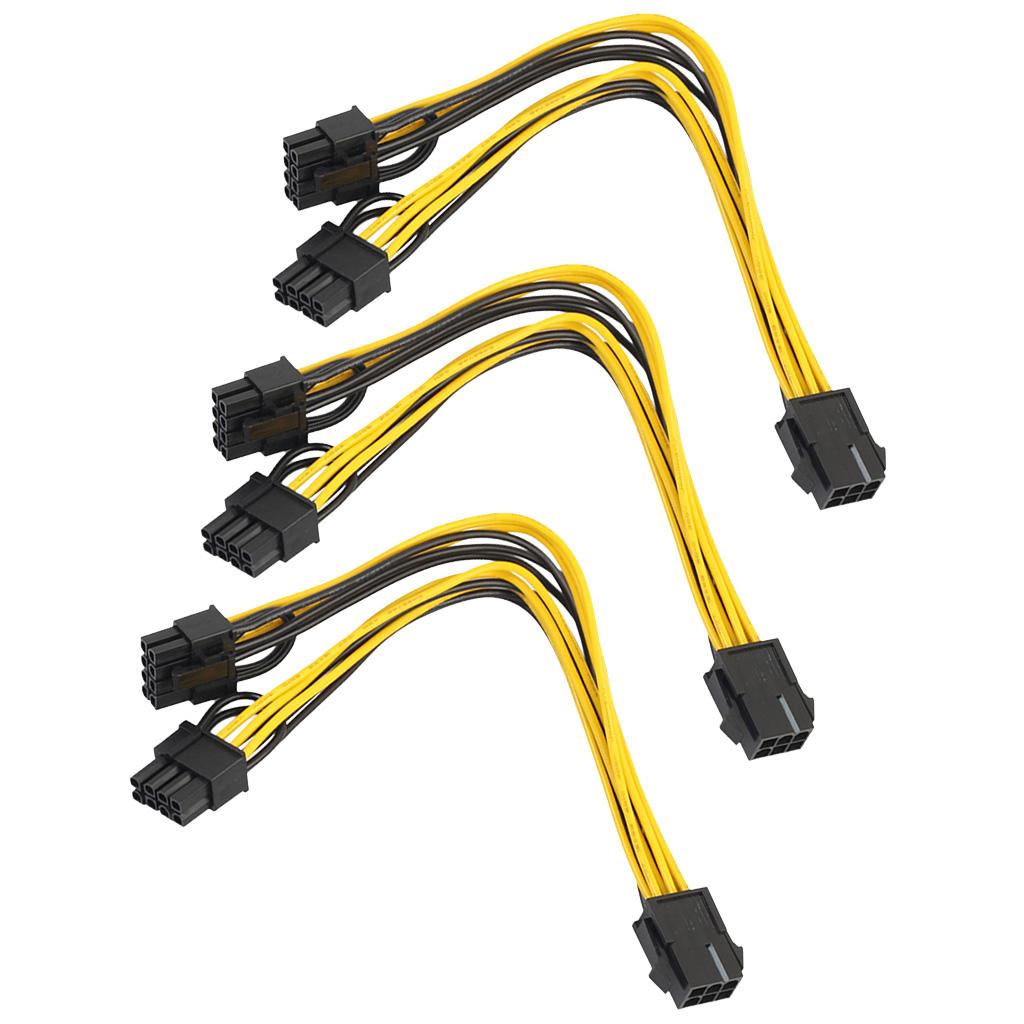 3Pcs 6Pin Female to 2x 8Pin (6+2) Male PCI Express Power Y Splitter Cable