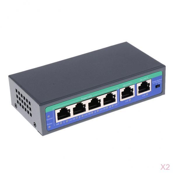 2Pcs 6Port 10/100M 4 POE Port & 2 Uplink Power Over Ethernet Switch Adapter