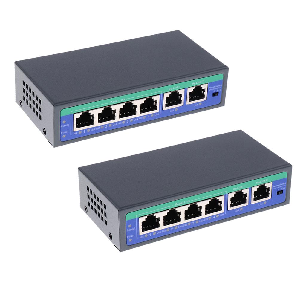 2Pcs 6Port 10/100M 4 POE Port & 2 Uplink Power Over Ethernet Switch Adapter