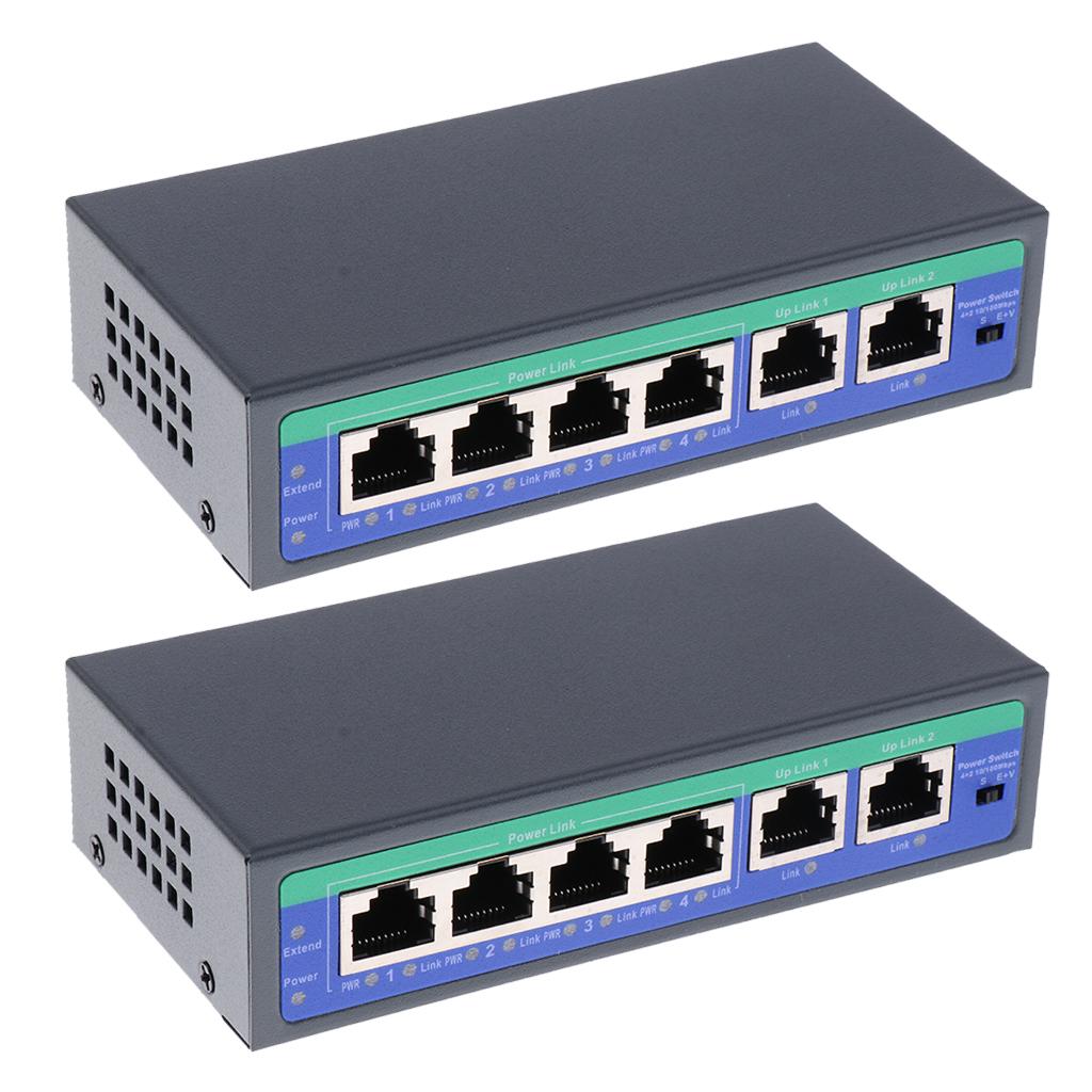 2Pcs 6Port 10/100M 4 POE Port & 2 Uplink Power Over Ethernet Switch Adapter