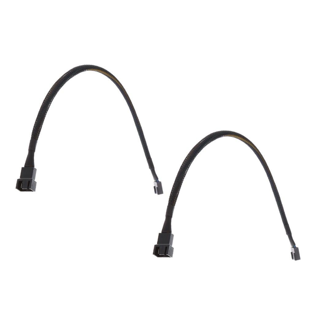 2Pcs 30cm 4Pin PWM Fan Cable Extension Male to Female Black Sleeved Braided
