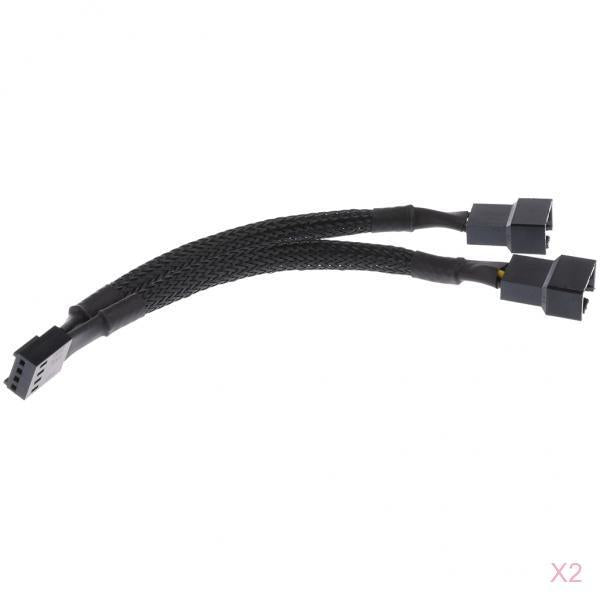 2Pcs 15cm 4pin Y Splitter Computer PC Fan Power Cable 1 to 2 Black Sleeved