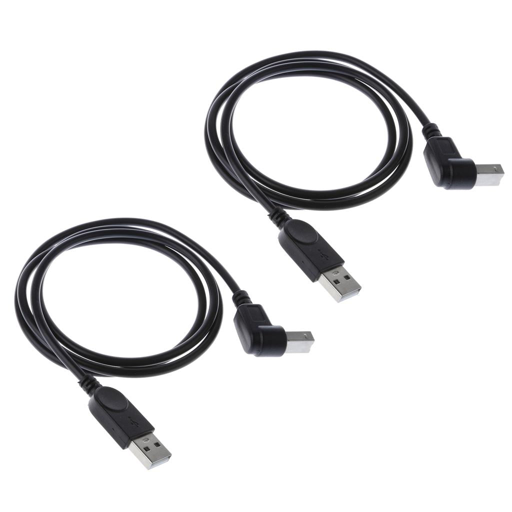 2x USB2.0 Male to Type B 90Degree Angle Extension Adapter Cable Bend upwards