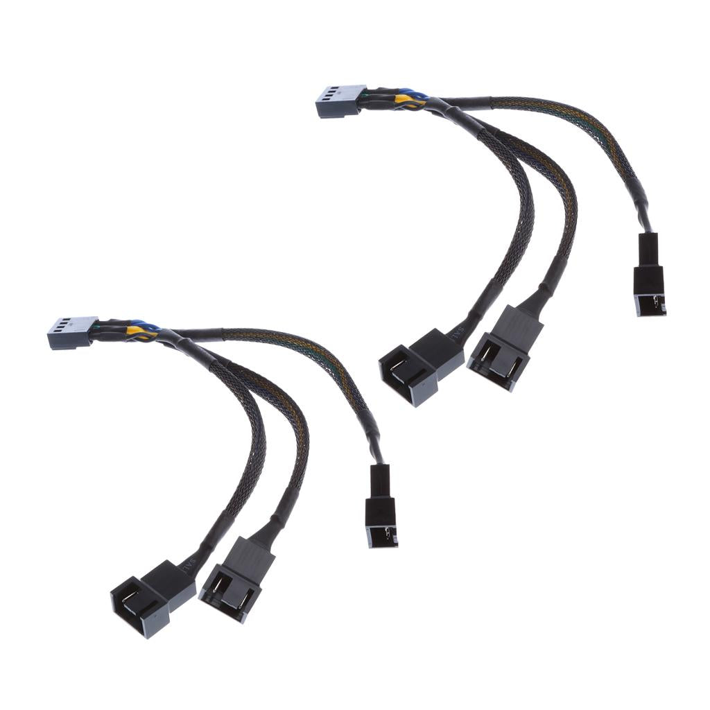 2Pcs 15cm 4pin Splitter Computer PC Fan Power Cable 1 to 3 Black Sleeved