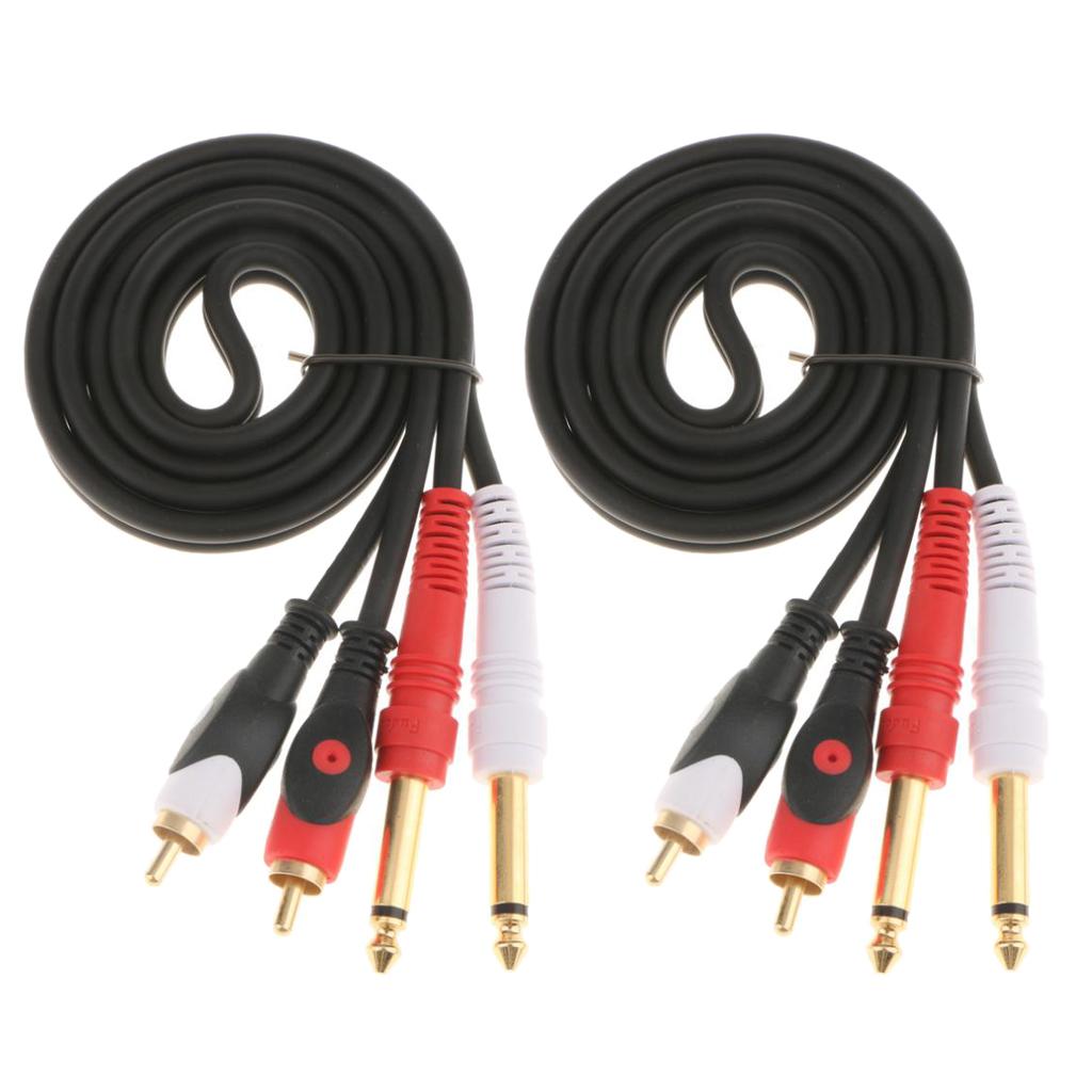 2x Instrument Audio Cable 6.5mm Male to RCA Male Wire for Amplifier Mixer 1M
