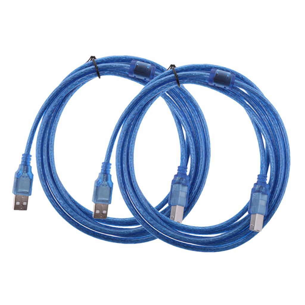 2Pcs USB Cable Printer Type A to B Male High Speed 2.0 28AWG Lead Plug