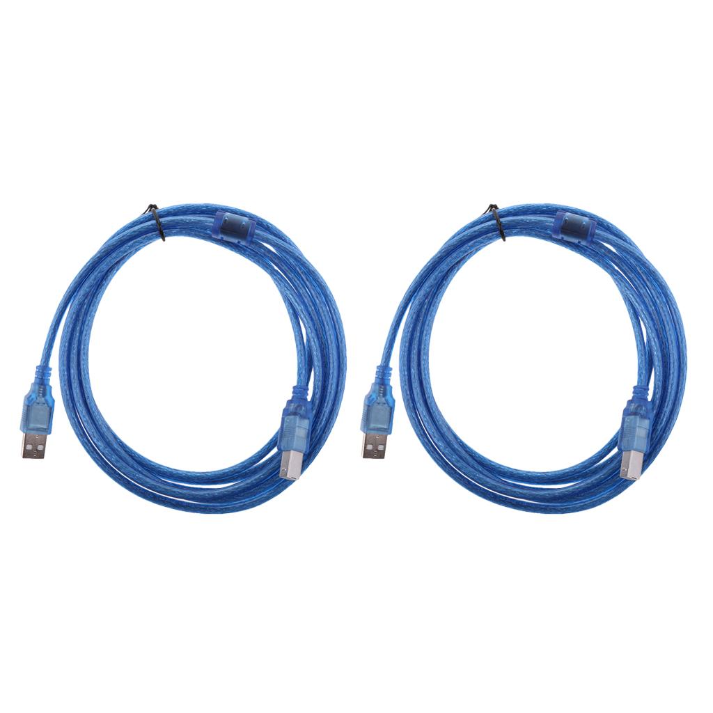 2Pcs USB Cable Printer Type A to B Male High Speed 2.0 28AWG Lead Plug