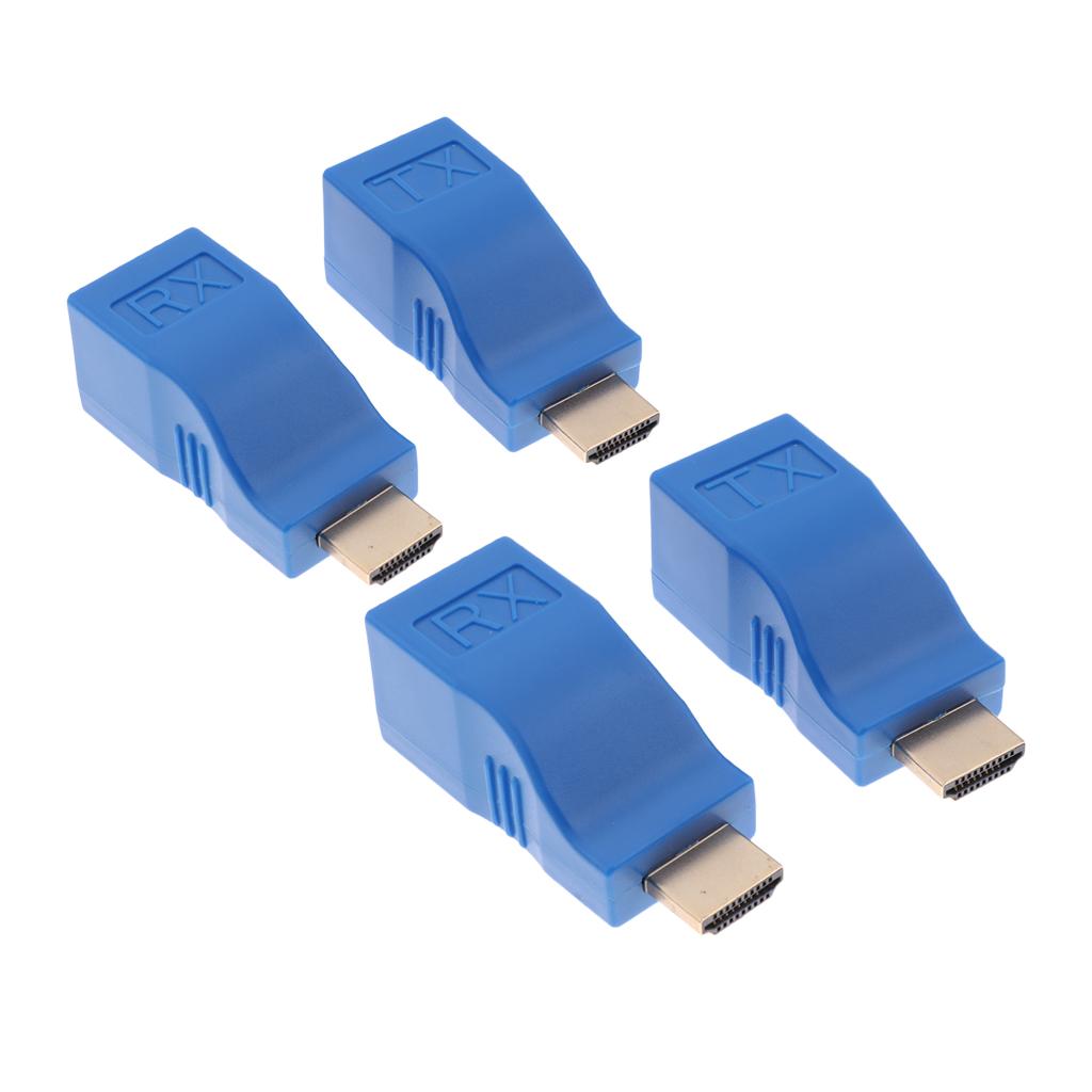 4Pcs 30m 1080P to Extender CAT5 Cable Network Converter Adapter