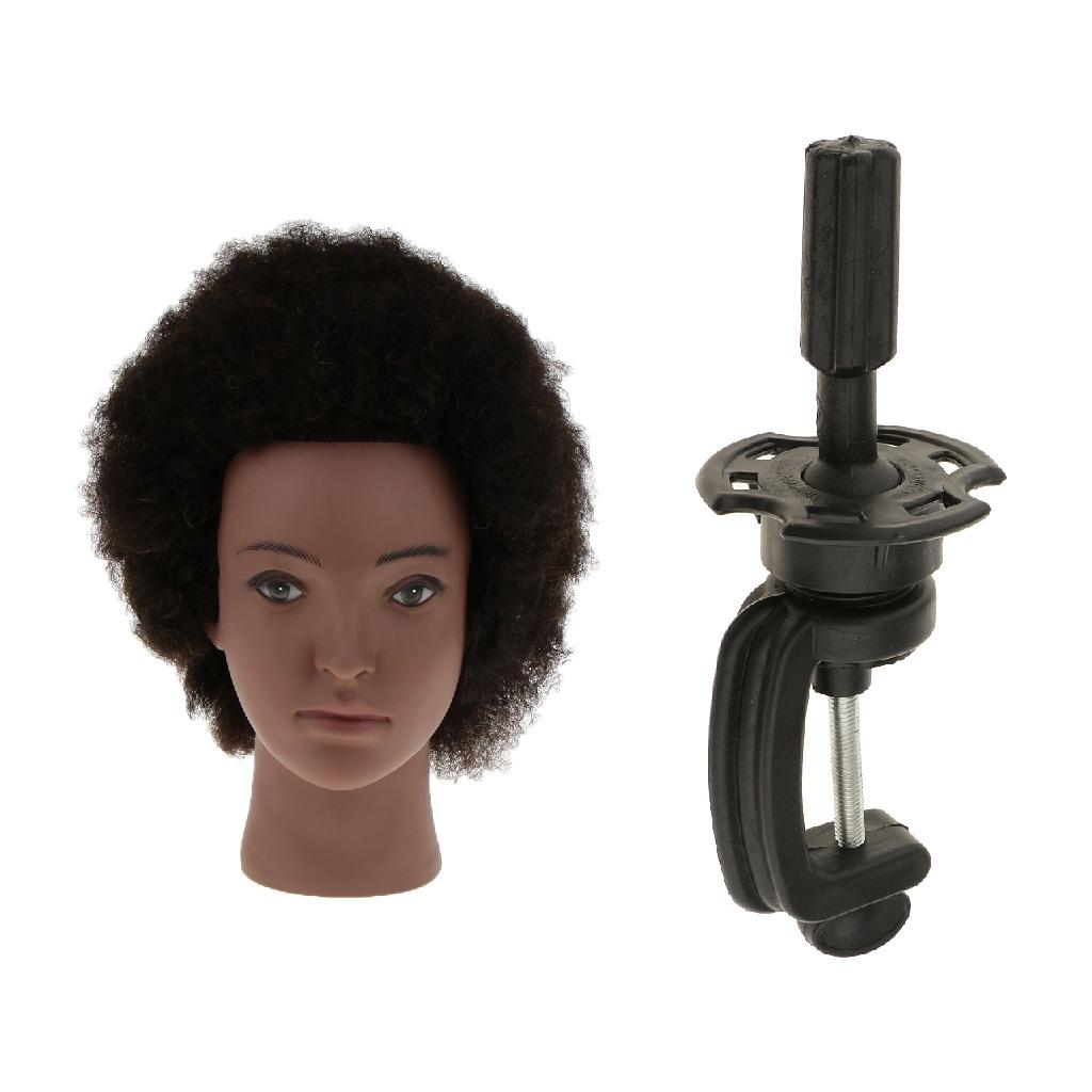 Cosmetology Afro Mannequin Head w/ Human Hair for Braiding Practice w/ Clamp
